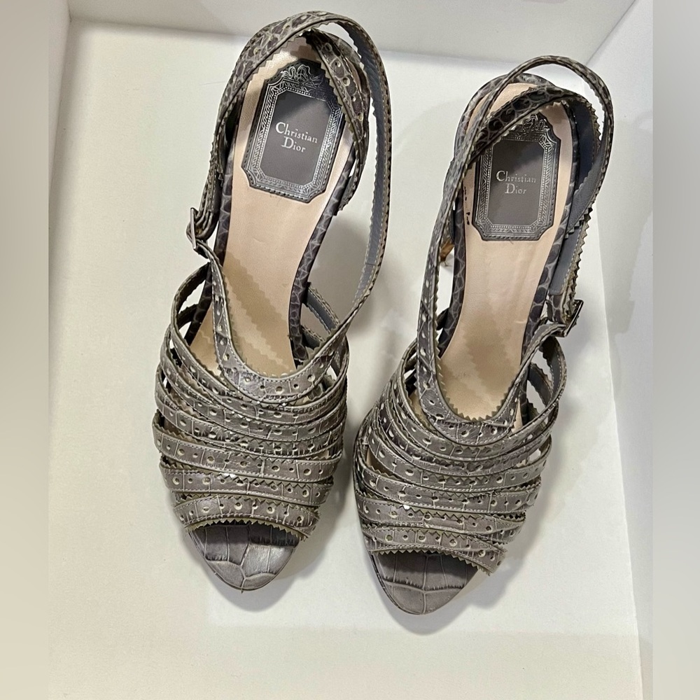 CHRISTIAN DIOR leather animal print sling back sandals. - Picture 2 of 4